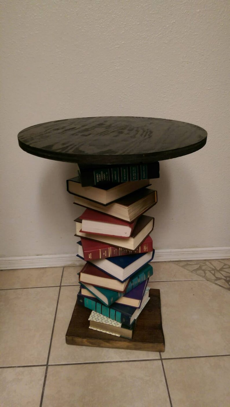 Wood Side Table made with a Spiral of Books Repurposed Book Etsy
