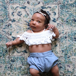 BABY PomPom Crop Top Crochet PDF Pattern DIY Infants Crocheted Belly Shirt Off the Shoulder Festival Beach Brand Repping First Birthday image 6
