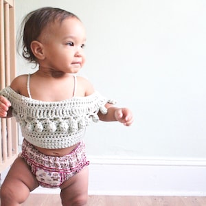 BABY PomPom Crop Top Crochet PDF Pattern DIY Infants Crocheted Belly Shirt Off the Shoulder Festival Beach Brand Repping First Birthday image 1