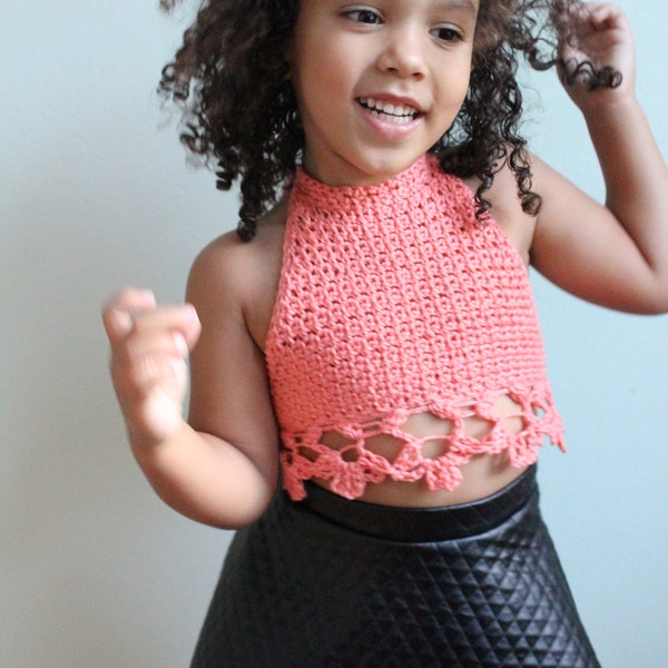 CHILDRENS Amelia Halter Top PDF Crochet Pattern Little Girls Easy Crocheting DIY Boho Bohemian Indie Handmade Brand Repping Crop Top Cropped