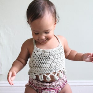 BABY PomPom Halter Top Crochet PDF Pattern DIY Crocheted Belly Shirt Bohemian Festival Beach Brand Repping Kids Birthday Boho Photoshoot image 1