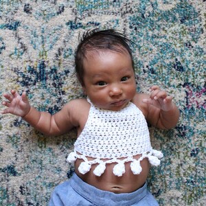 BABY PomPom Halter Top Crochet PDF Pattern DIY Crocheted Belly Shirt Bohemian Festival Beach Brand Repping Kids Birthday Boho Photoshoot image 4