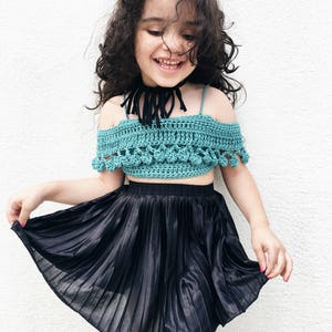 CHILDRENS PomPom Crop Top Crochet PDF Pattern DIY Child Belly Shirt Off the Shoulder Festival Beach Brand Repping Kids Birthday Boho