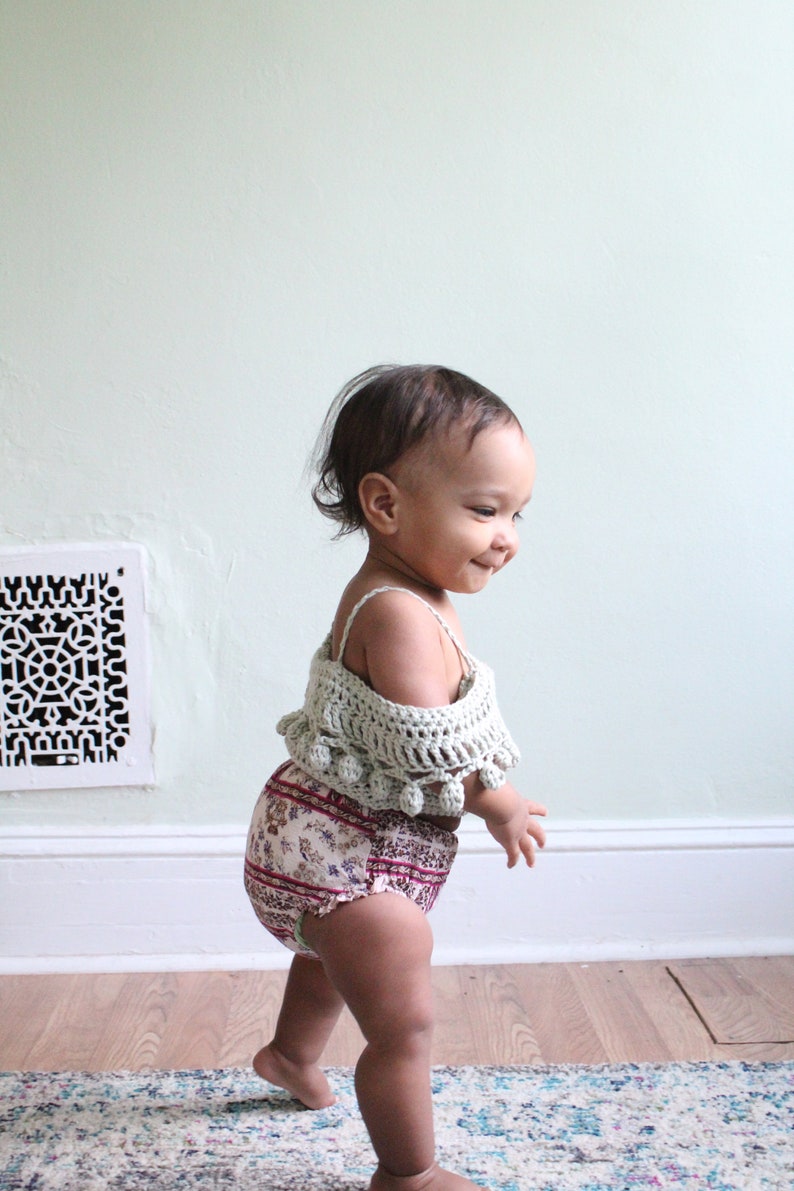 BABY PomPom Crop Top Crochet PDF Pattern DIY Infants Crocheted Belly Shirt Off the Shoulder Festival Beach Brand Repping First Birthday image 3