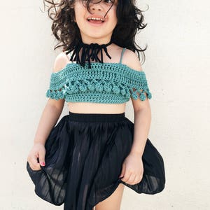 CHILDRENS PomPom Crop Top Crochet PDF Pattern DIY Child Belly Shirt Off the Shoulder Festival Beach Brand Repping Kids Birthday Boho image 5