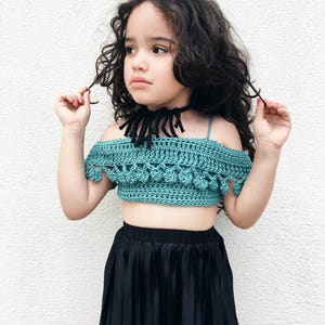 CHILDRENS PomPom Crop Top Crochet PDF Pattern DIY Child Belly Shirt Off the Shoulder Festival Beach Brand Repping Kids Birthday Boho image 6