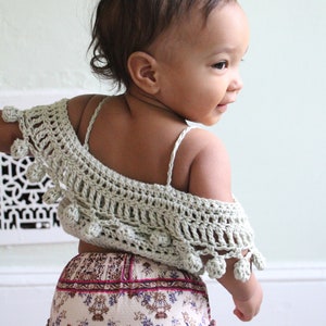 BABY PomPom Crop Top Crochet PDF Pattern DIY Infants Crocheted Belly Shirt Off the Shoulder Festival Beach Brand Repping First Birthday image 2