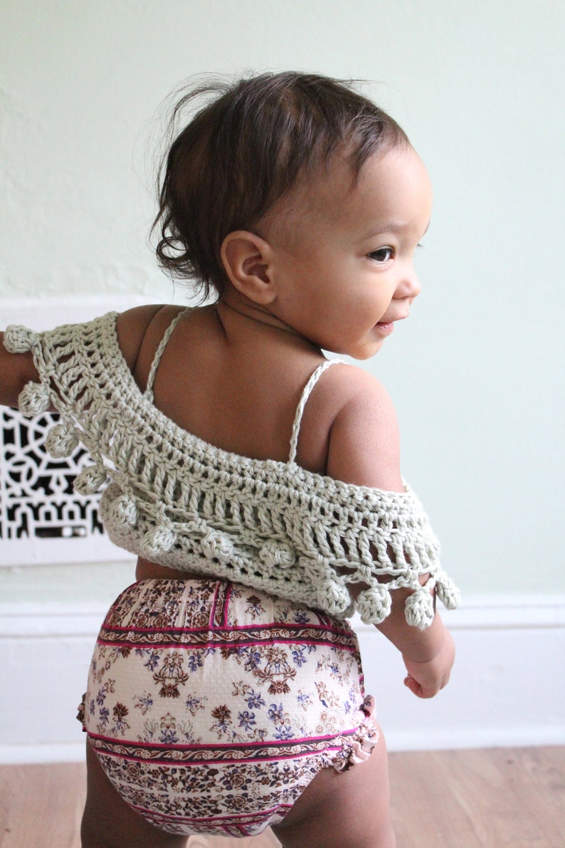 BABY PomPom Crop Top Crochet PDF Pattern DIY Infants Crocheted Belly Shirt Off the Shoulder Festival Beach Brand Repping First Birthday image 2