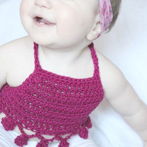 BABY PomPom Halter Top Crochet PDF Pattern DIY Crocheted Belly Shirt Bohemian Festival Beach Brand Repping Kids Birthday Boho Photoshoot image 8