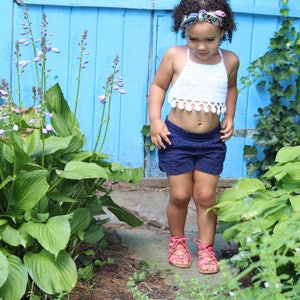 CHILDRENS PomPom Halter Top Crochet PDF Pattern DIY Child Crocheted Belly Shirt Bohemian Festival Beach Brand Repping Kids Birthday Boho image 5