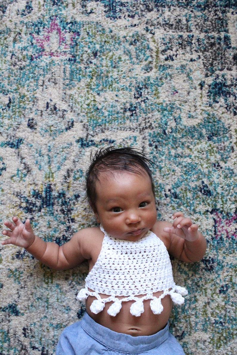 BABY PomPom Halter Top Crochet PDF Pattern DIY Crocheted Belly Shirt Bohemian Festival Beach Brand Repping Kids Birthday Boho Photoshoot image 4