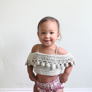 BABY PomPom Crop Top Crochet PDF Pattern DIY Infants Crocheted Belly Shirt Off the Shoulder Festival Beach Brand Repping First Birthday image 4