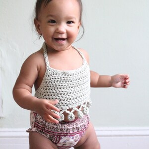 BABY PomPom Halter Top Crochet PDF Pattern DIY Crocheted Belly Shirt Bohemian Festival Beach Brand Repping Kids Birthday Boho Photoshoot image 3