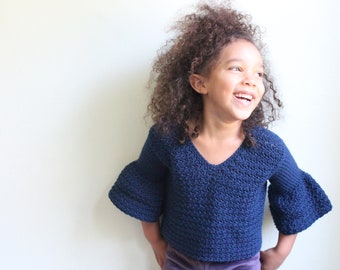 CHILDRENS Thisbe Sweater Crochet PDF Pattern DIY Child Bohemian Bell Sleeve Sweater