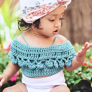 BABY PomPom Crop Top Crochet PDF Pattern DIY Infants Crocheted Belly Shirt Off the Shoulder Festival Beach Brand Repping First Birthday image 9