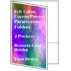 100 Full Color Presentation Folders, 2 Pocket, Custom Printed 1-side with Your Logo and Text