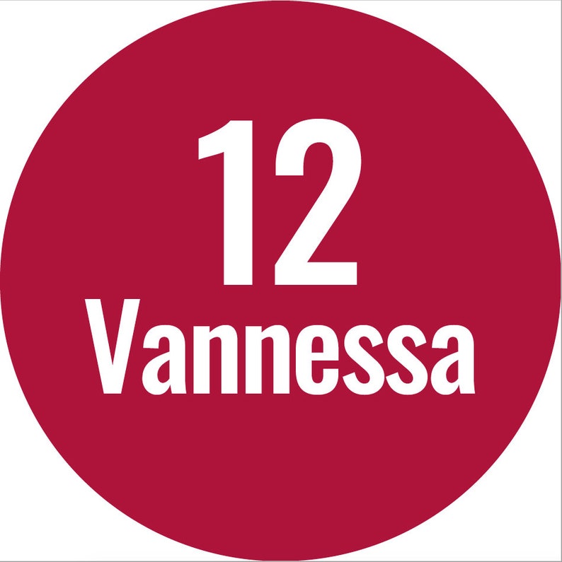 May include: A red circle with the number 12 and the name Vanessa in white text.