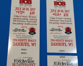 Custom Printed Tickets - 1,000 Full Color, Numbered with Perforated Stubs, for Events Concerts Raffle Drawings Party  2" x 5-1/2"