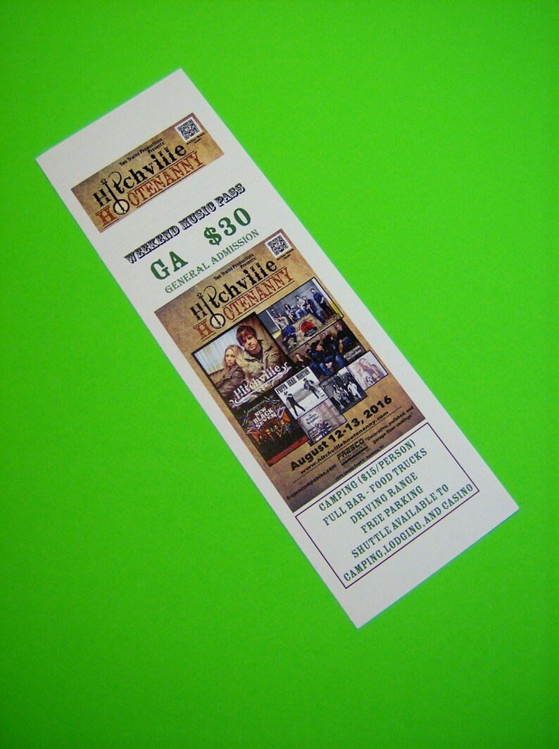 250 Custom Printed Tickets Full Color, for Event, Concert, Raffle, Drawing 2 x 5.5 image 1