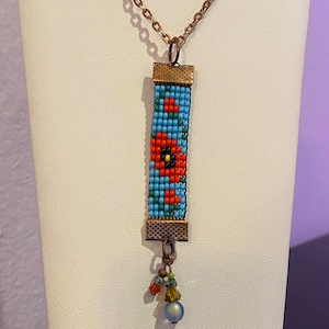 Hand Beaded Poppy Pendant Necklace