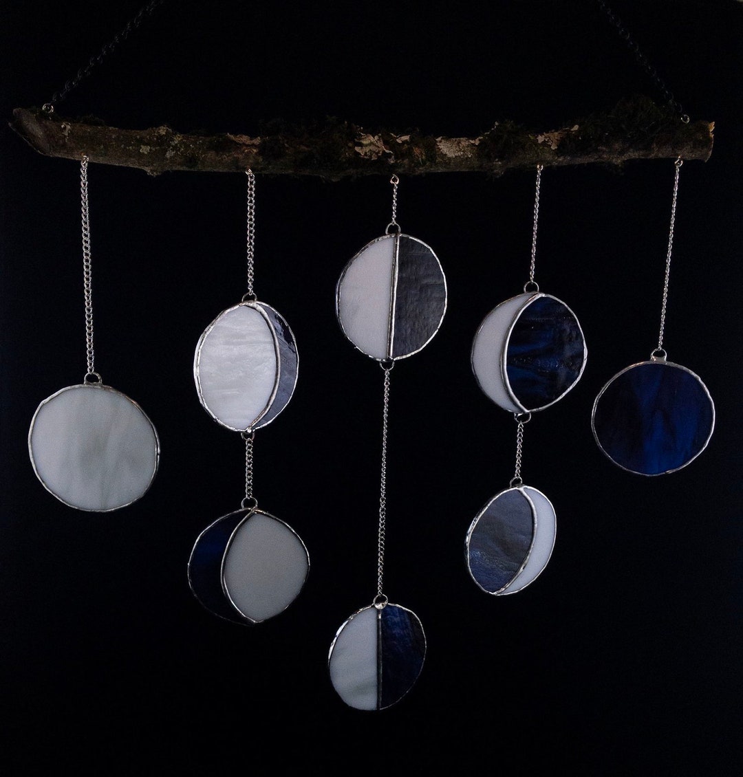 Lunar Phase Stained Glass Moon Phase Hanging - Etsy