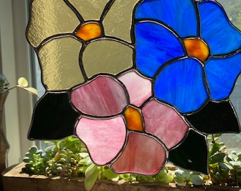 ステンドグラスの花のサンキャッチャー - 大 - Etsy 日本