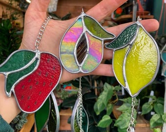ステンドグラスの吊り下げフルーツと葉 - Etsy 日本