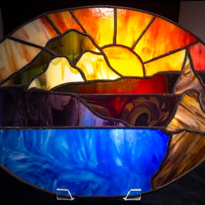 Große Berglandschaft Buntglas Panel