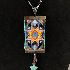 Loom Woven Pendant Necklace, Hand Beaded Statement Necklace