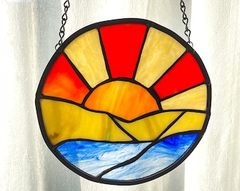 Stained Glass Sunset Landscape