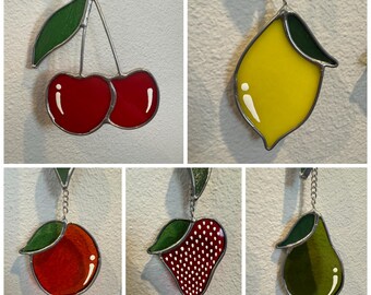 ステンドグラスの吊り下げフルーツと葉 - Etsy 日本