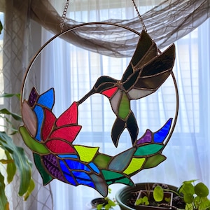 Hummingbird In Flowers Stained Glass