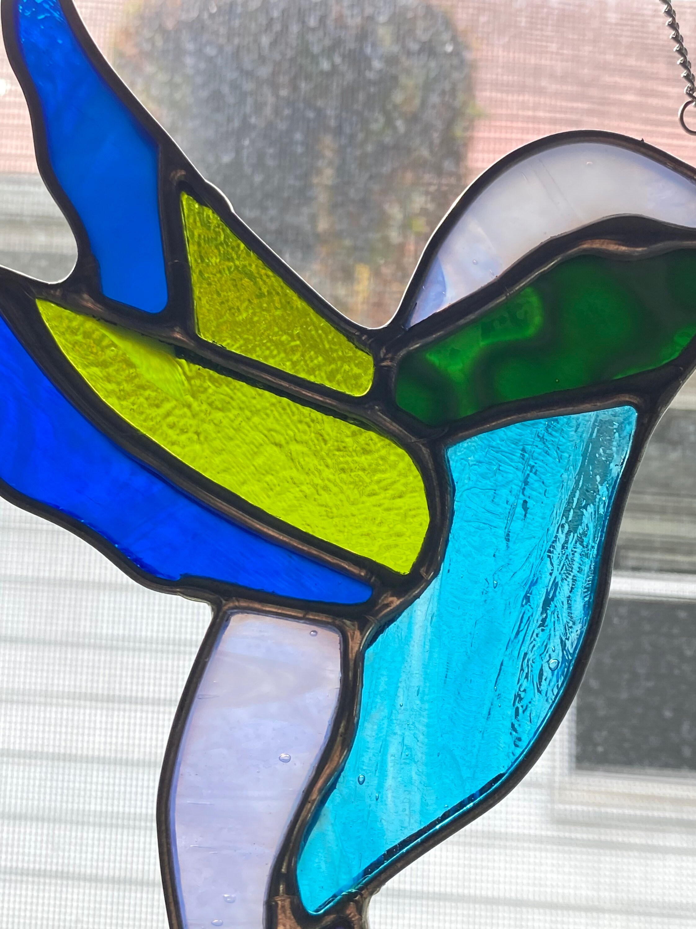 LymDin Kolibri-Sonnenfänger Aus Buntglas – Handgefertigte Fensterdekoration, 17,5x14 Cm, Mit Kette & Haken