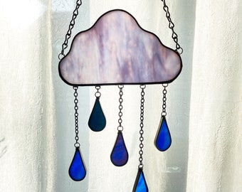 Large Stained Glass Rain Cloud & Raindrops