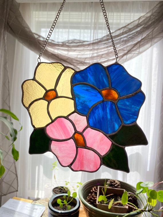 ステンドグラスの花のサンキャッチャー - 大 - Etsy 日本