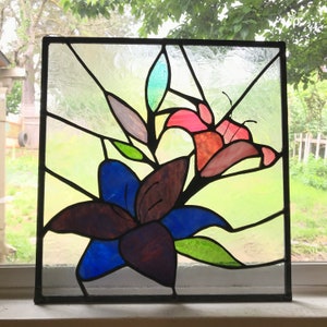 Stained Glass Lilly Hanging Panel