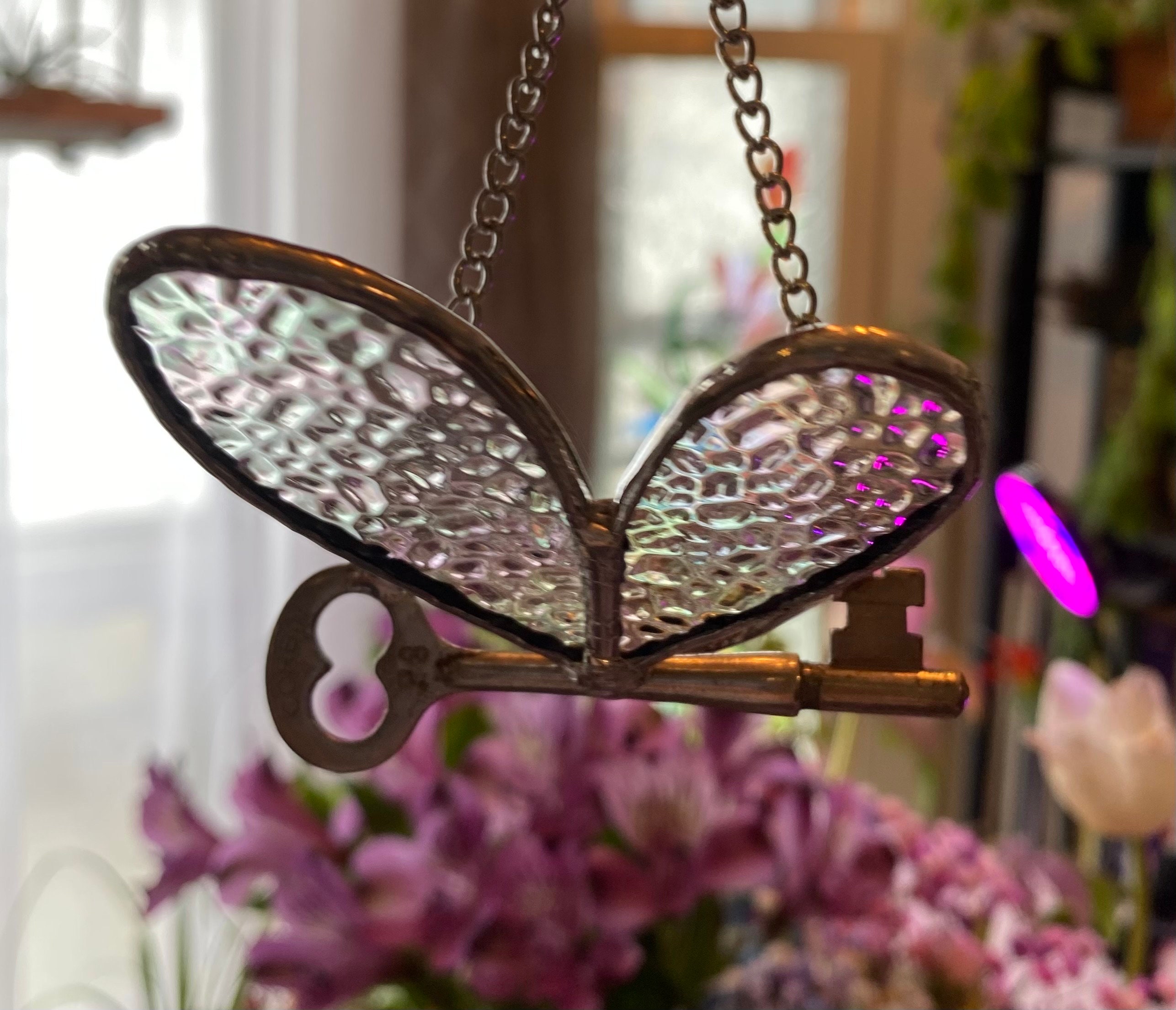 Stained Glass Butterfly W/ Authentic Antique Key - Etsy