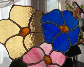 ステンドグラスの花のサンキャッチャー - 大 - Etsy 日本