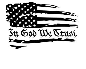 In God We Trust american tattered flag jpg, png, svg, digital download