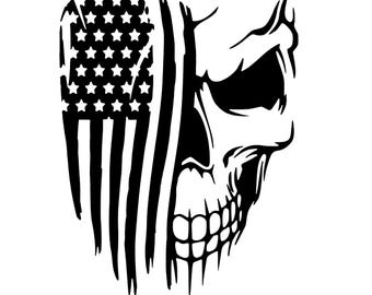 Skull tattered flag vinyl decal car window  choose color and size