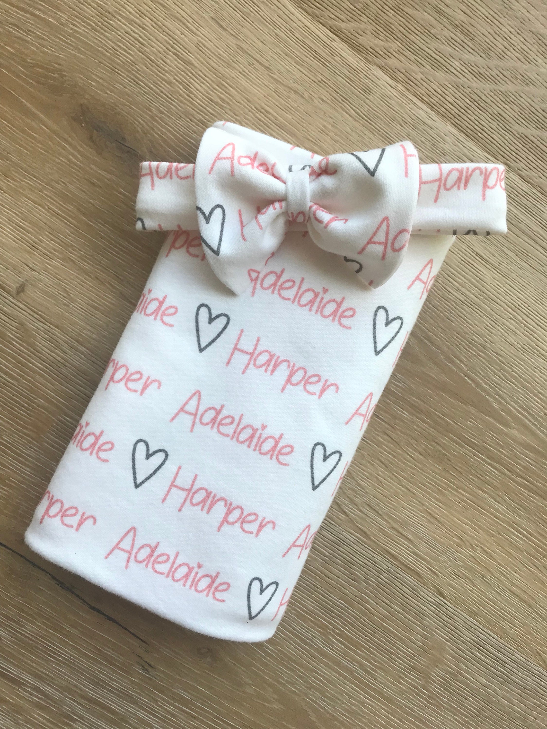 Personalized Organic Cotton Swaddle and Large Bow Headband Etsy