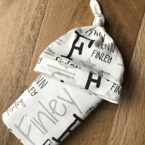 Personalized Swaddle and Top Knot Headband in Organic Cotton Etsy