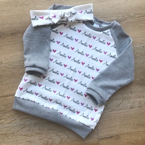 Personalized Raglan Tee with matching Headband in Organic Cotton for Babies and Kids You Choose Name Font Colors Symbols image 1