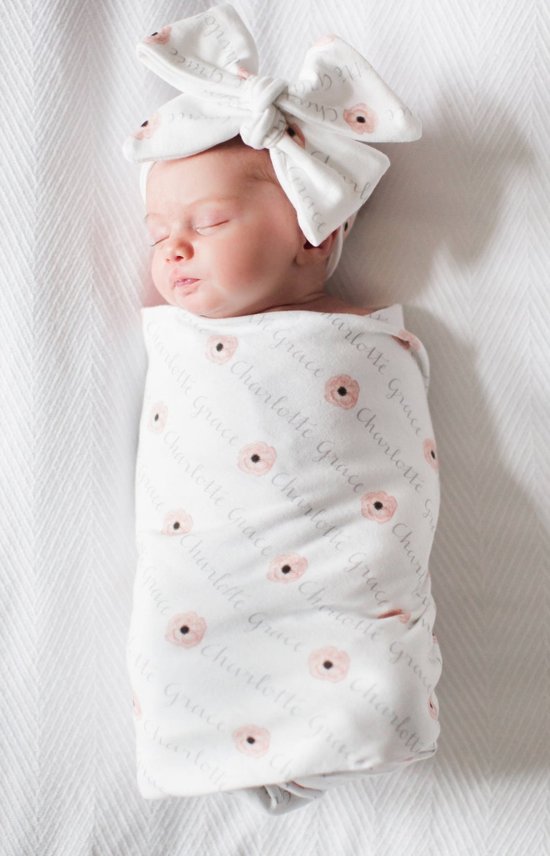 Personalized Swaddle and Large Tied Headwrap in Organic Cotton Etsy