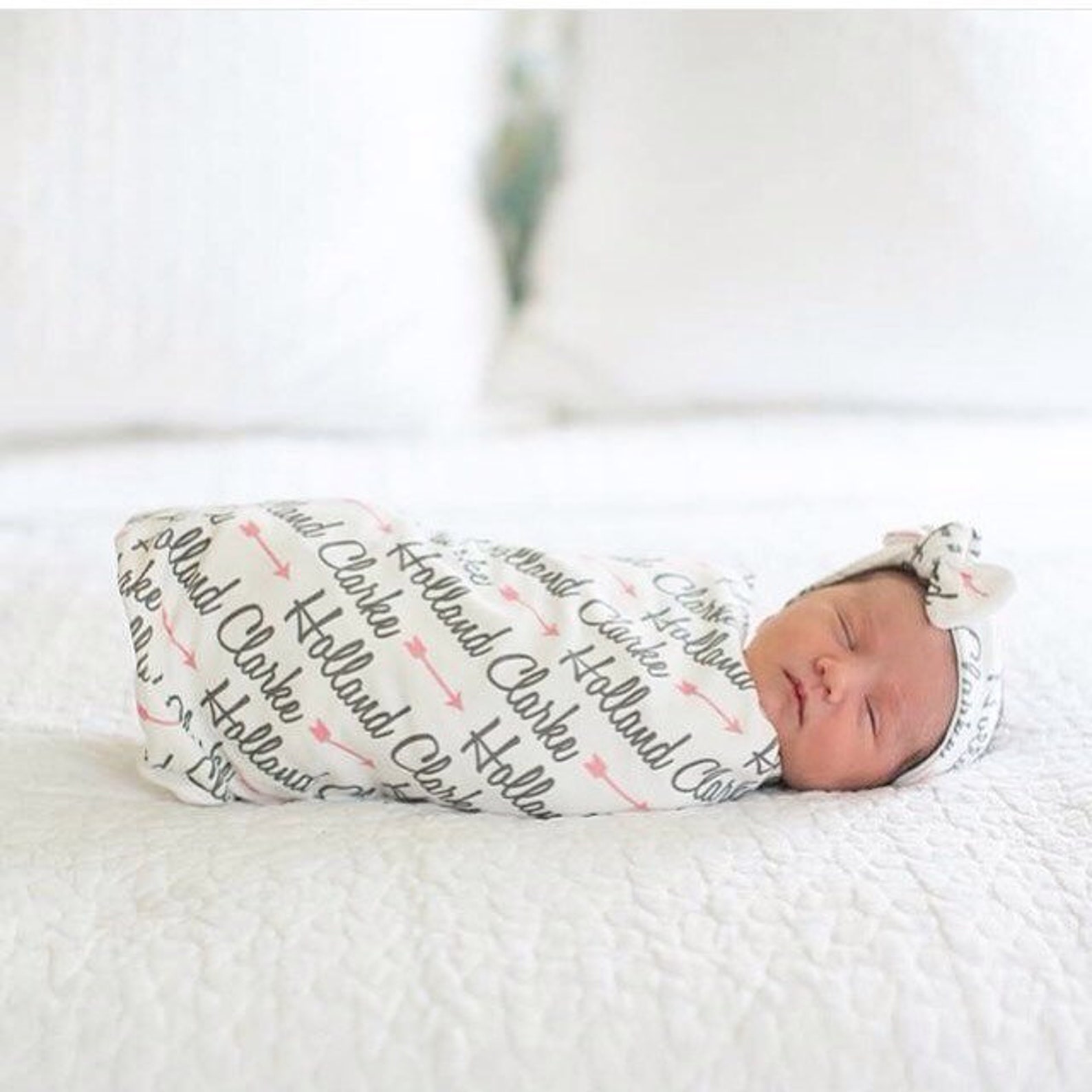 Personalized Swaddle and Top Knot Headband in Organic Cotton Etsy