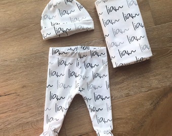 Personalized Essentials Set in Organic Cotton for Babies and Kids - You Choose Fonts Colors Symbols