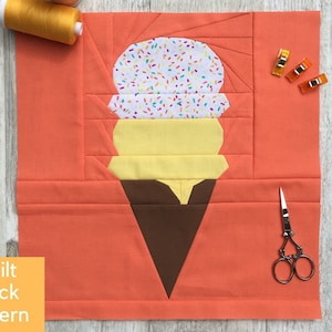 Eistüte Quilt-Block, FPP Block-Muster, Moderne Foundation Papier Piecing, Fortgeschrittener Quilt-Block, Eis Quilt, Sommer Quilt, Eisbecher