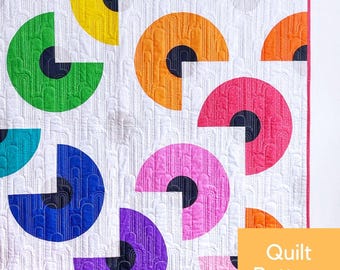 Pie in the Sky Quilt Pattern: Modern Curves, Rainbow Design (PDF Pattern)