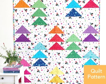 Flocks of Colour Flying Geese Quilt Pattern, Triangle Baby Quilt Pattern, Modern Throw Quilt, Easy Beginner Quilt, Modern Rainbow Quilt