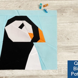 Papageientaucher Kopf Quilt Block-Muster, Fortgeschrittene Papierfundierung, FPP Quilt Block-Muster, Puffin Quilt, Vogel Quilt Muster